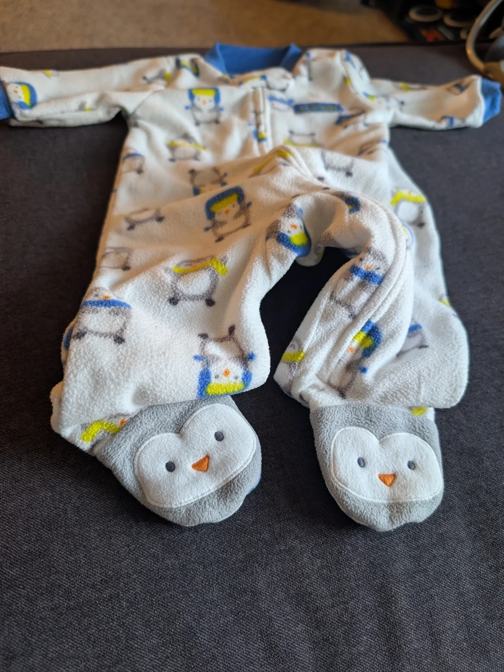 Carter's White, Gray & Blue Animal Print Footed One-Piece Sleepers - 3 Pack
